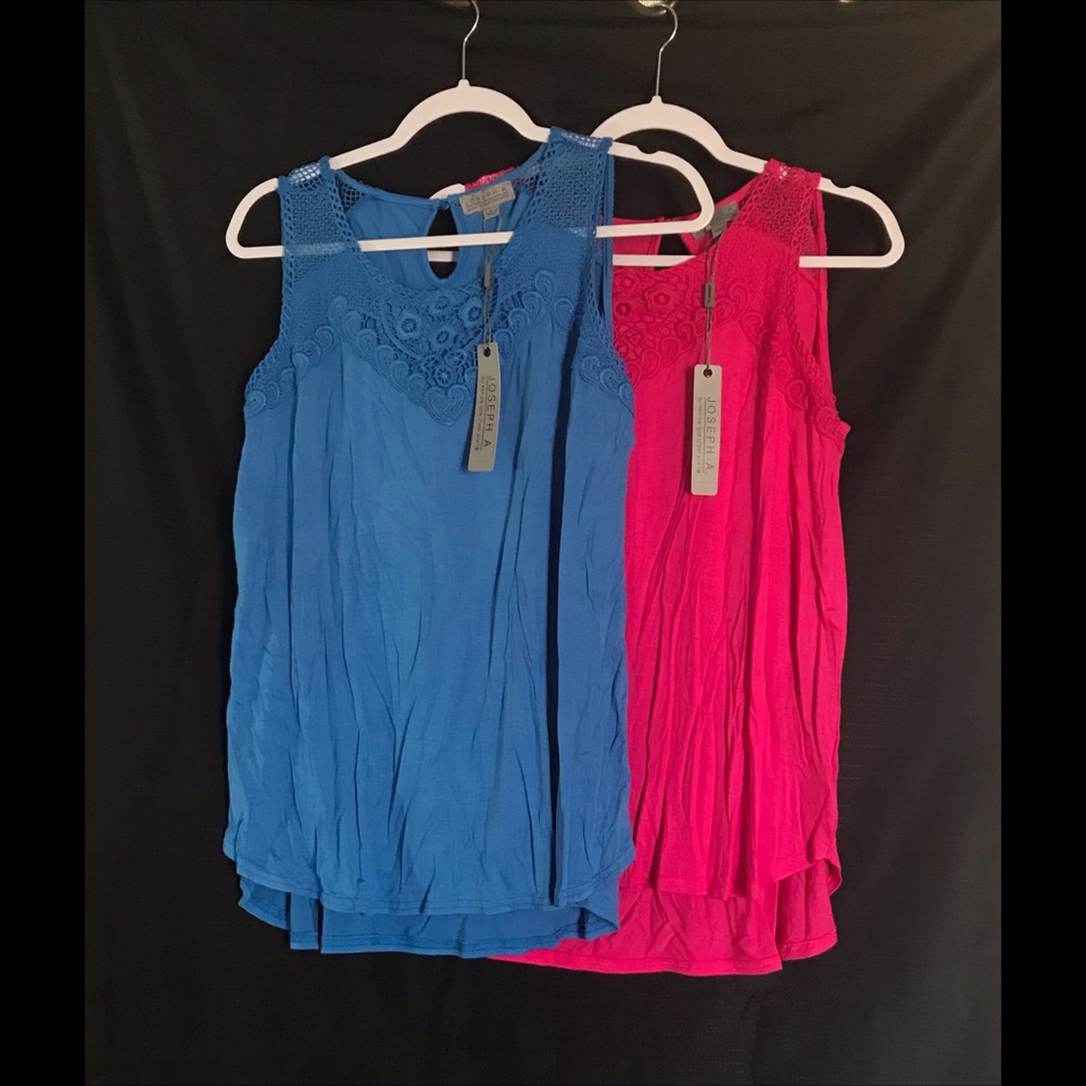 Lace Detail Sleeveless Tops - Blue and Pink